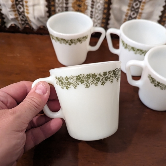 Vtg. Pyrex Coffee Tea Cup Spring Blossom Crazy Daisy Green Flower No 1410 4 pcs - Picture 3 of 5